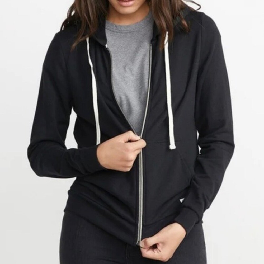 Marine Layer jacket womens black Afternoon Zip Up Hooded Sweatshirt medium